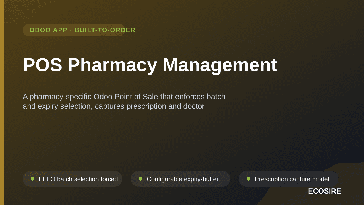 POS Pharmacy Management — A pharmacy-specific Odoo Point of Sale that enforces batch and expiry selection, captures prescript — Image 1 of 3