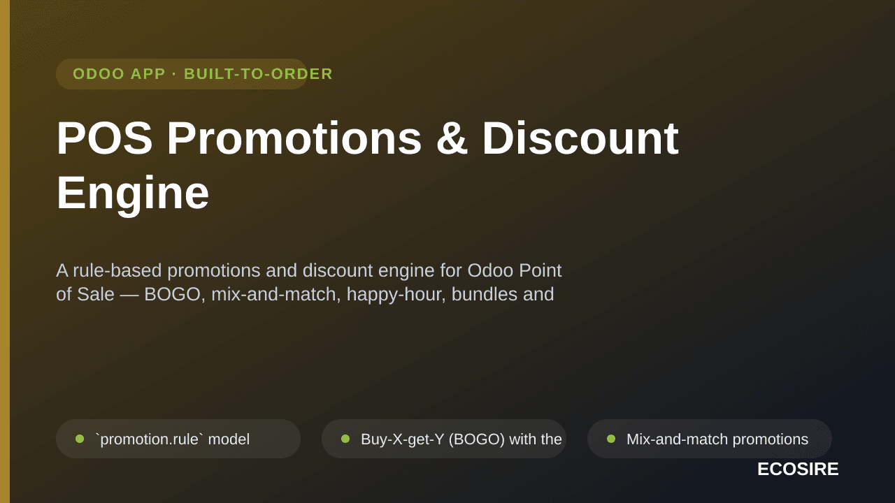 POS Promotions & Discount Engine — A rule-based promotions and discount engine for Odoo Point of Sale — BOGO, mix-and-match,  — Image 1 of 3
