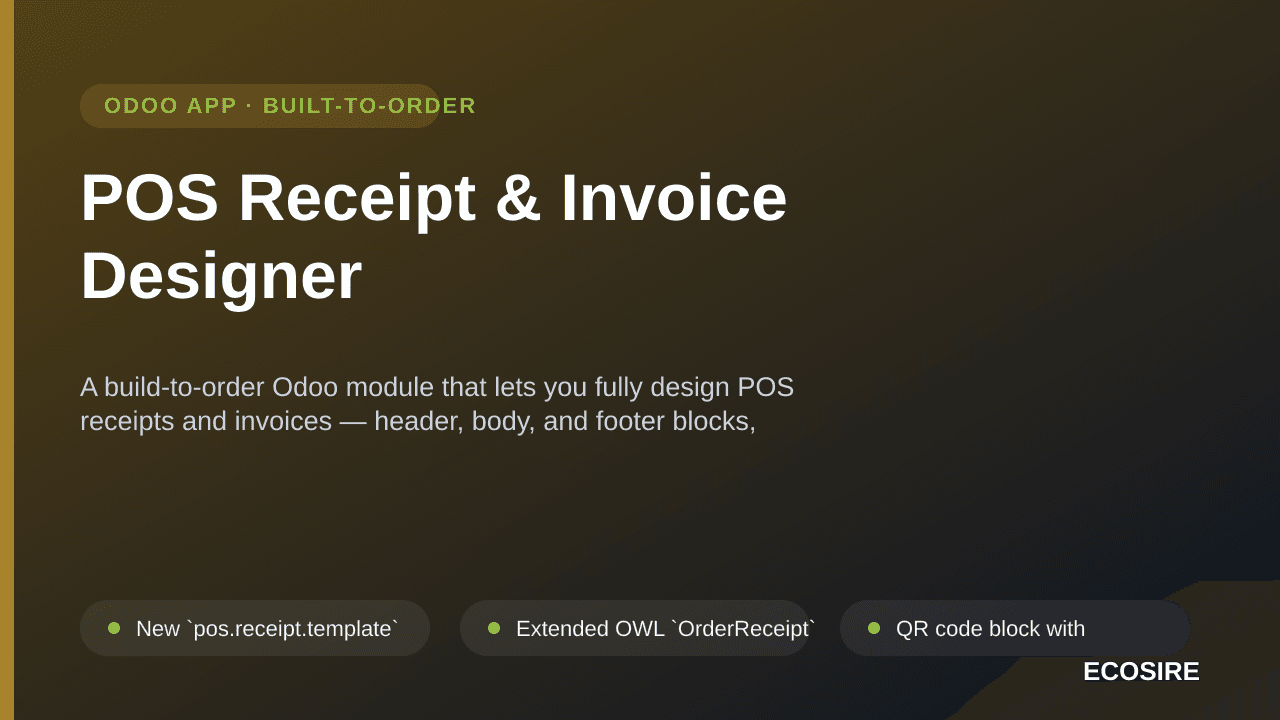 POS Receipt & Invoice Designer — A build-to-order Odoo module that lets you fully design POS receipts and invoices — header,  — Image 1 of 3