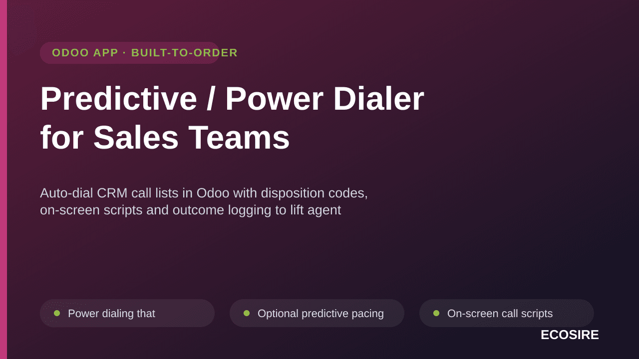Predictive / Power Dialer for Sales Teams — Auto-dial CRM call lists in Odoo with disposition codes, on-screen scripts and ou — Image 1 of 3