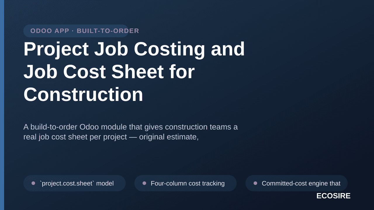 Project Job Costing and Job Cost Sheet for Construction — A build-to-order Odoo module that gives construction teams a real j — Image 1 of 3