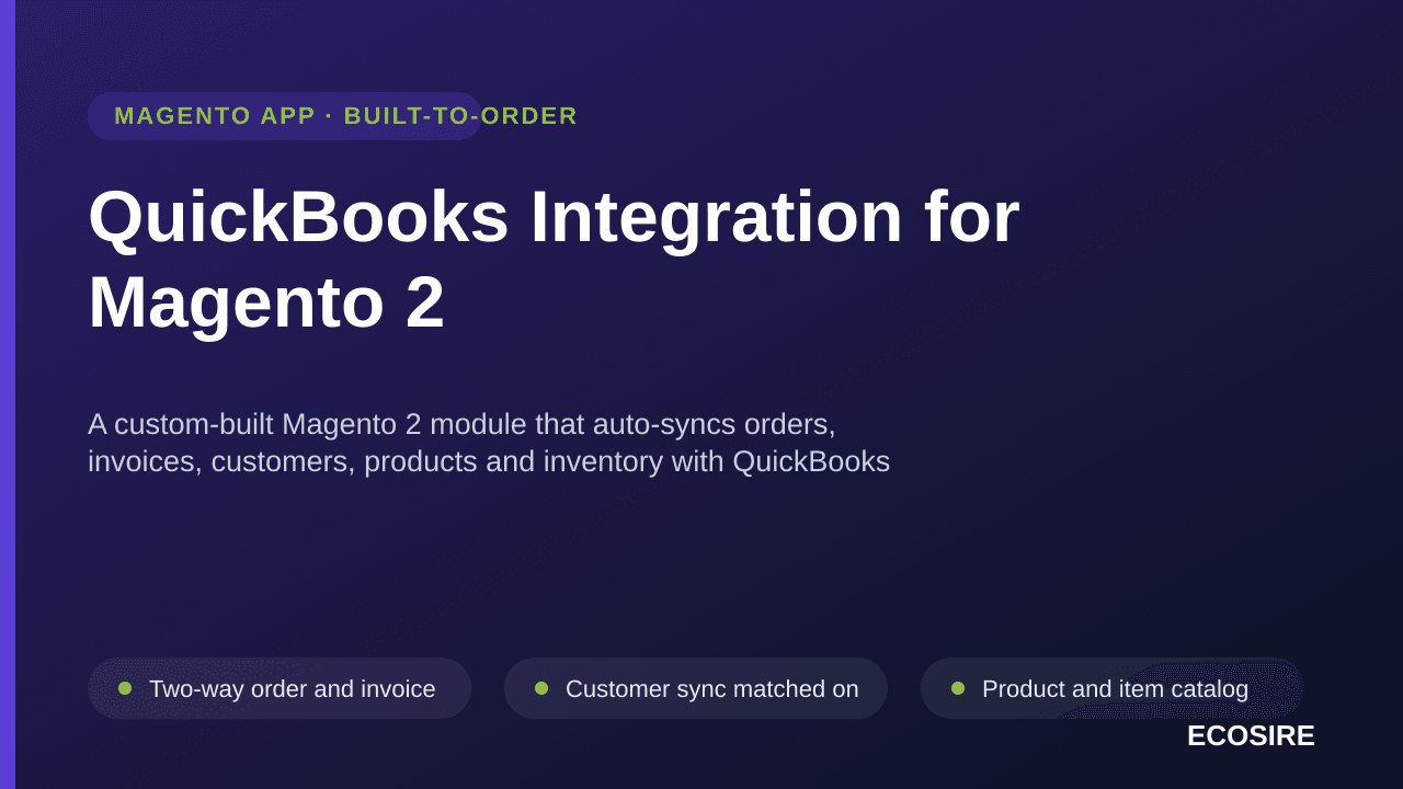 QuickBooks Integration for Magento 2 — A custom-built Magento 2 module that auto-syncs orders, invoices, customers, products  — Image 1 of 3