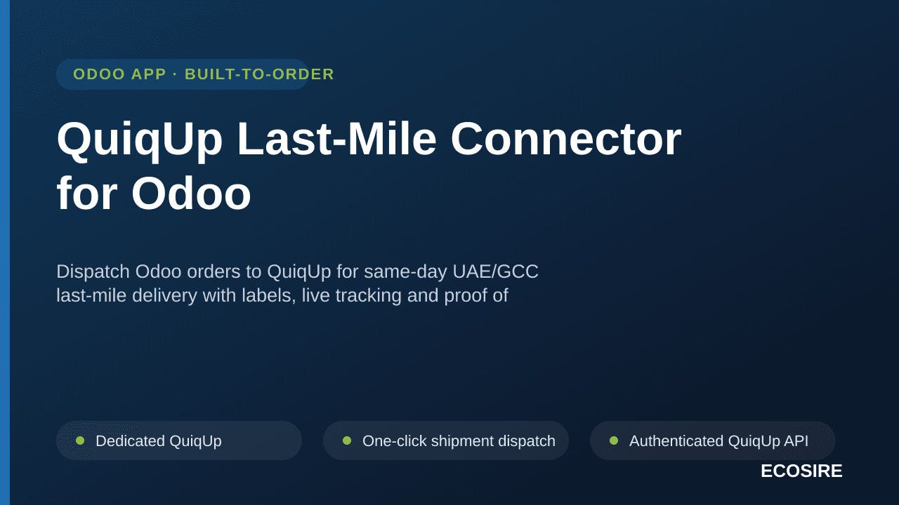 QuiqUp Last-Mile Connector for Odoo — Dispatch Odoo orders to QuiqUp for same-day UAE/GCC last-mile delivery with labels, liv — Image 1 of 3