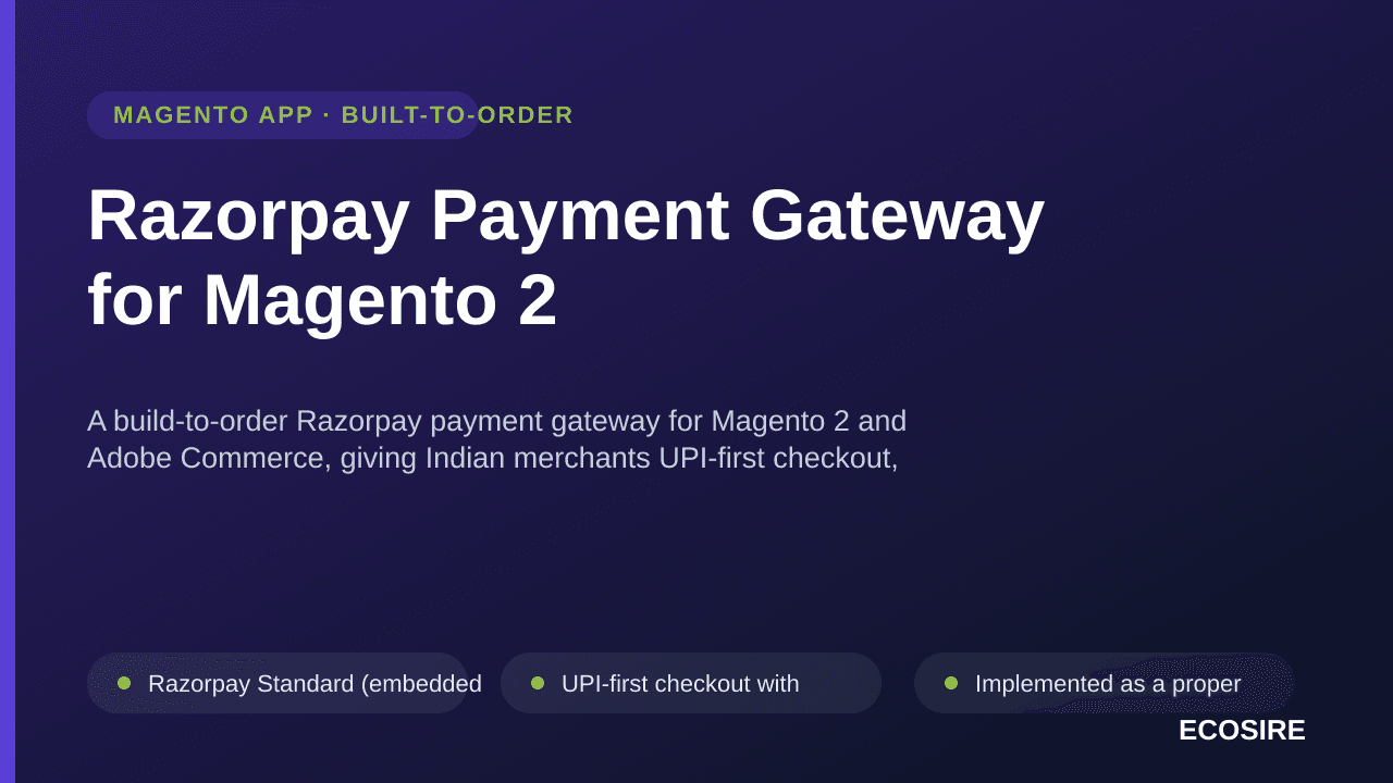 Razorpay Payment Gateway for Magento 2 — A build-to-order Razorpay payment gateway for Magento 2 and Adobe Commerce, giving I — Image 1 of 3