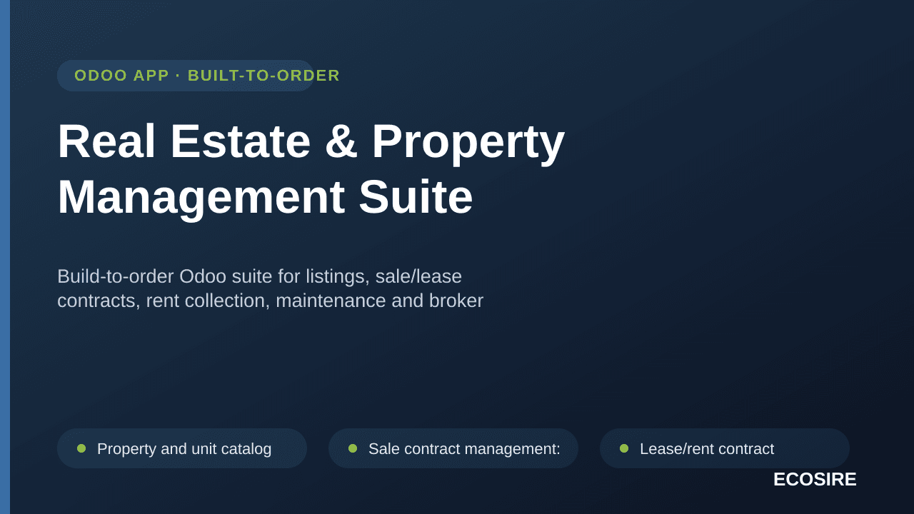Real Estate & Property Management Suite — Build-to-order Odoo suite for listings, sale/lease contracts, rent collection, main — Image 1 of 3