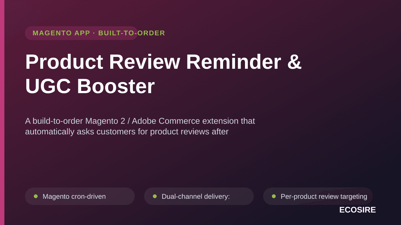 Product Review Reminder & UGC Booster — A build-to-order Magento 2 / Adobe Commerce extension that automatically asks custome — Image 1 of 3