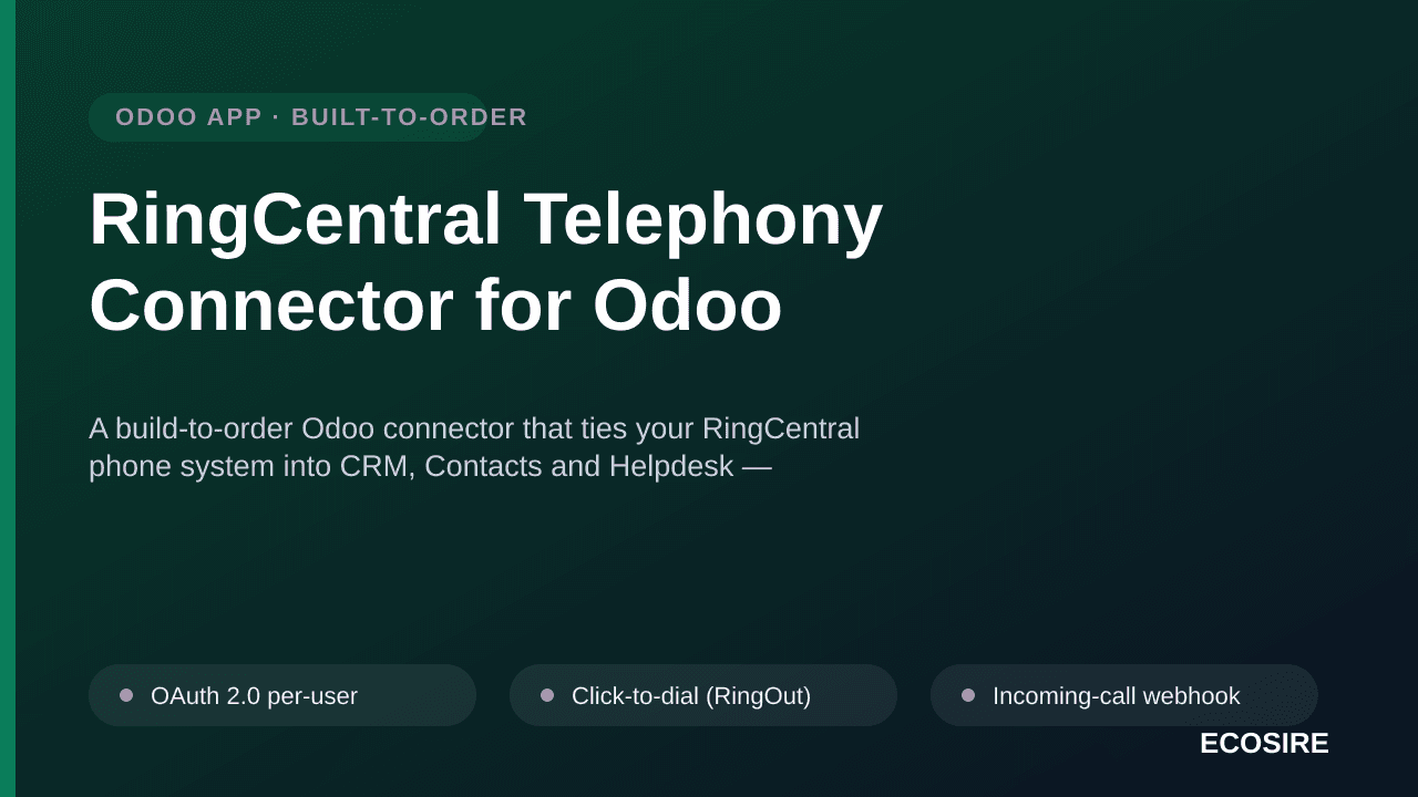 RingCentral Telephony Connector for Odoo — A build-to-order Odoo connector that ties your RingCentral phone system into CRM,  — Image 1 of 3