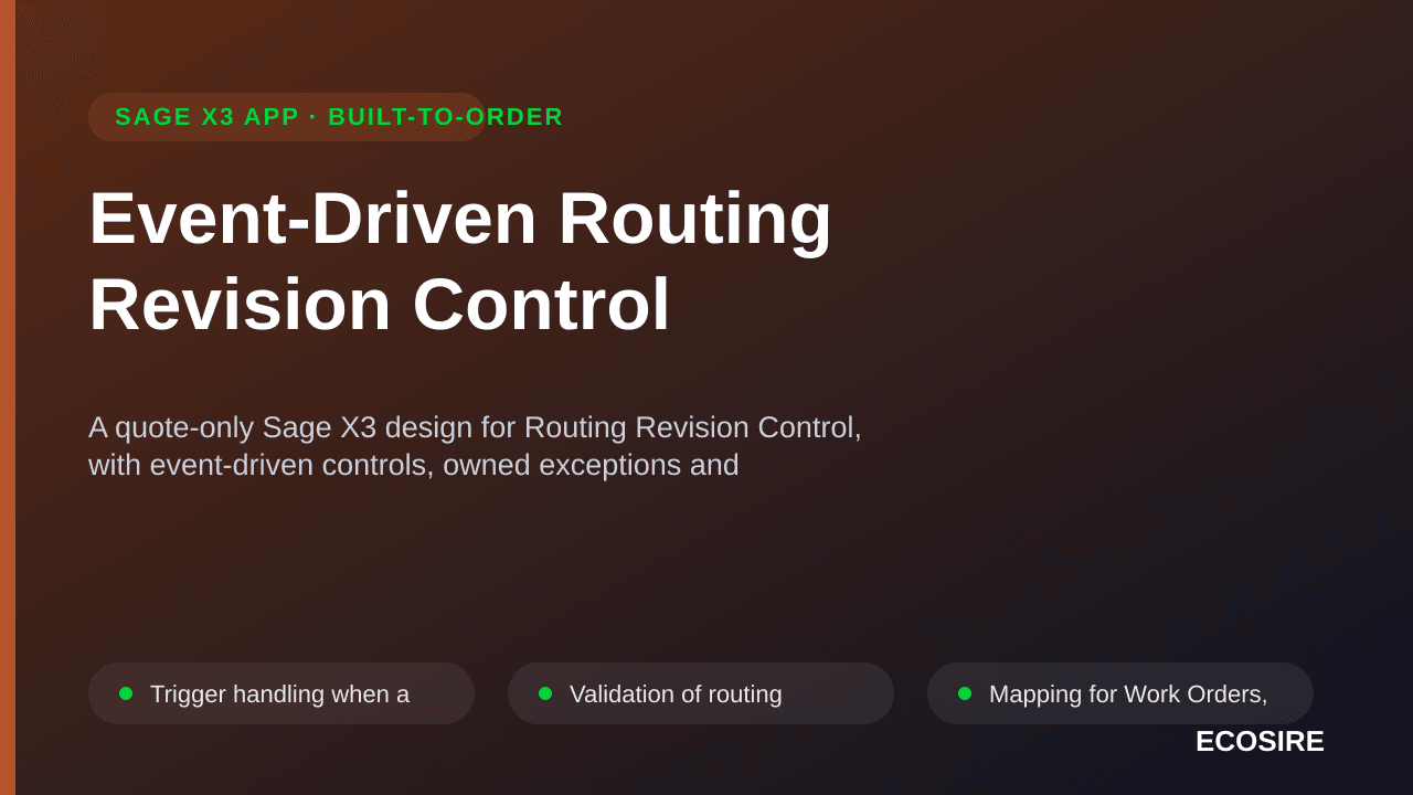 Event-Driven Routing Revision Control — A quote-only Sage X3 design for Routing Revision Control, with event-driven controls, — 1/3