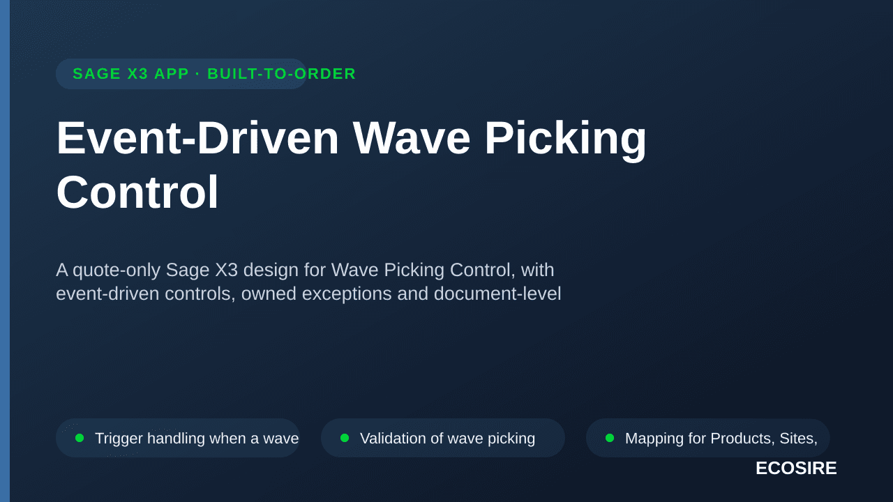 Event-Driven Wave Picking Control — A quote-only Sage X3 design for Wave Picking Control, with event-driven controls, owned e — 1/3