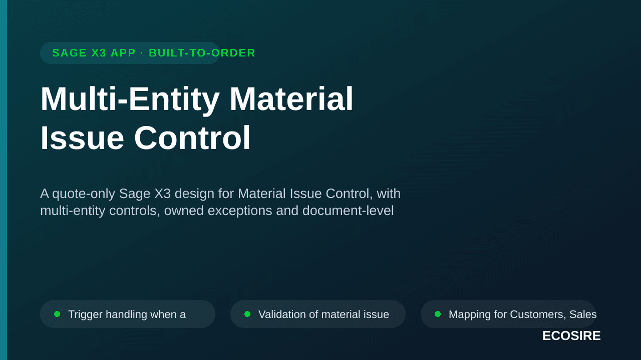 Multi-Entity Material Issue Control