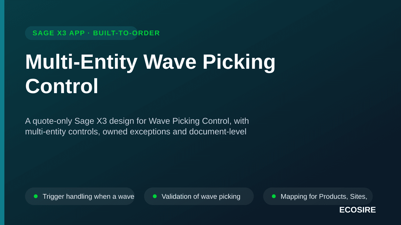 Multi-Entity Wave Picking Control — A quote-only Sage X3 design for Wave Picking Control, with multi-entity controls, owned e — 1/3