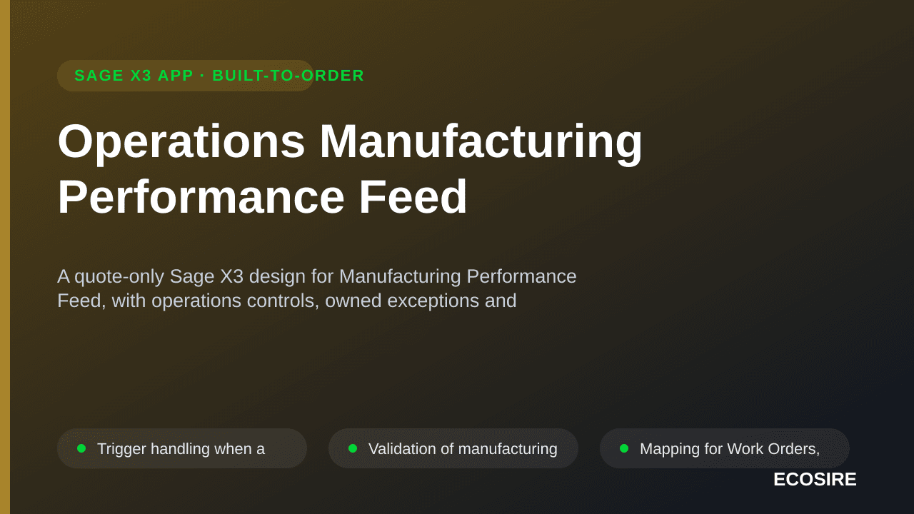 Operations Manufacturing Performance Feed — A quote-only Sage X3 design for Manufacturing Performance Feed, with operations c — 1/3