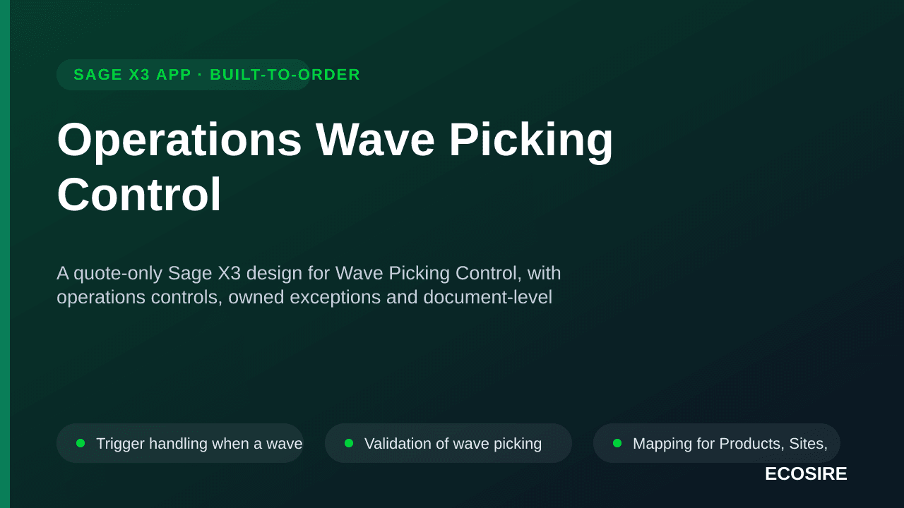 Operations Wave Picking Control — A quote-only Sage X3 design for Wave Picking Control, with operations controls, owned excep — 1/3