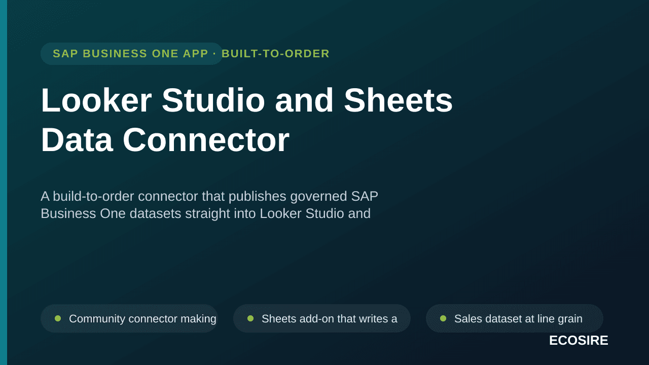 Looker Studio and Sheets Data Connector — A build-to-order connector that publishes governed SAP Business One datasets straight into Looker Studio and Sheets, replacing hand-built CSV exports
