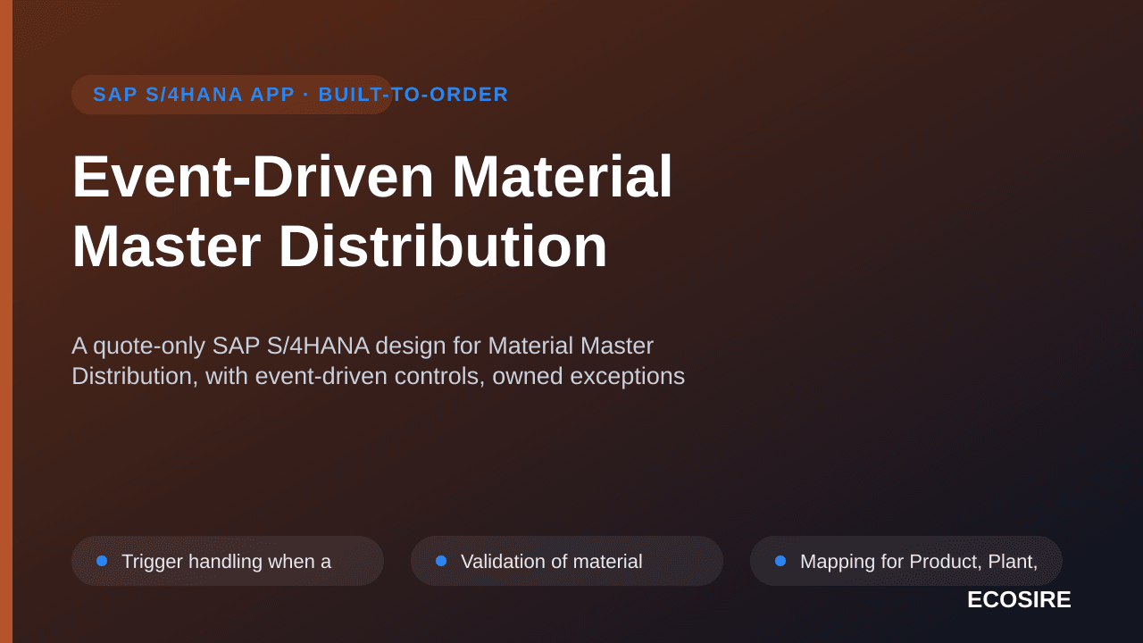 Event-Driven Material Master Distribution — A quote-only SAP S/4HANA design for Material Master Distribution, with event-driv — 1/3
