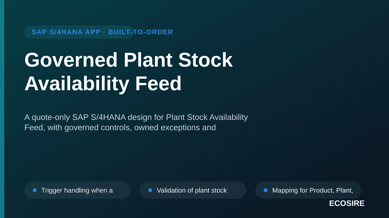 Governed Plant Stock Availability Feed — A quote-only SAP S/4HANA design for Plant Stock Availability Feed, with governed con — 1/3