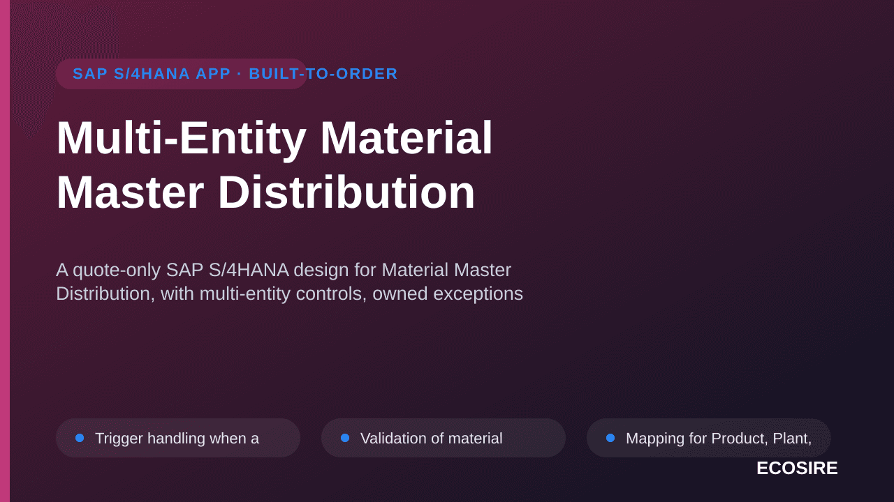 Multi-Entity Material Master Distribution — A quote-only SAP S/4HANA design for Material Master Distribution, with multi-enti — 1/3