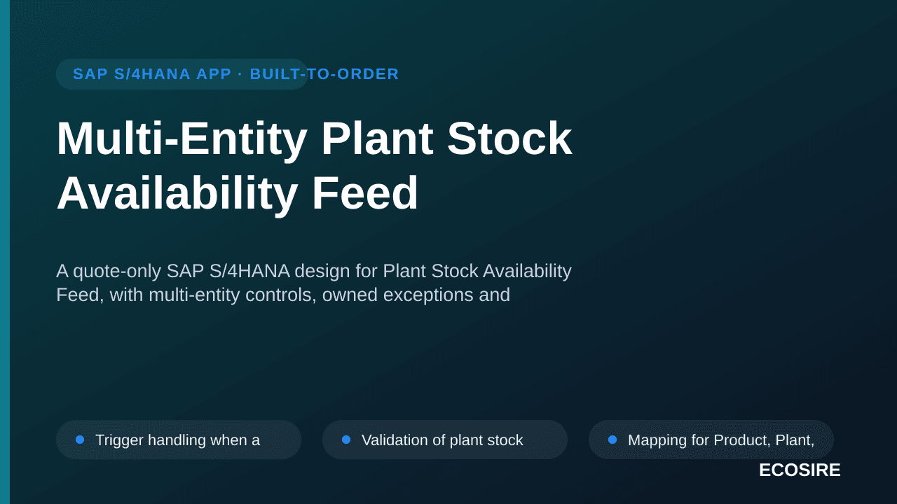 Multi-Entity Plant Stock Availability Feed — A quote-only SAP S/4HANA design for Plant Stock Availability Feed, with multi-en — 1/3