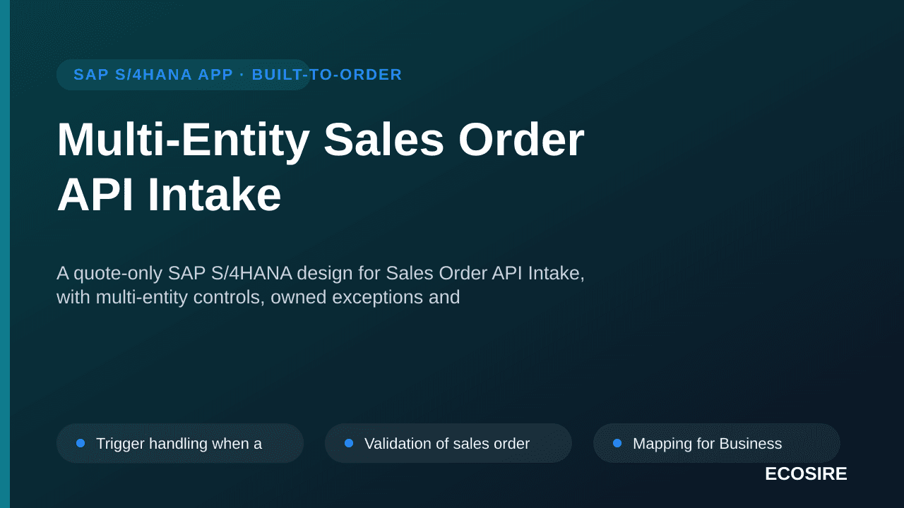 Multi-Entity Sales Order API Intake — A quote-only SAP S/4HANA design for Sales Order API Intake, with multi-entity controls, — 1/3
