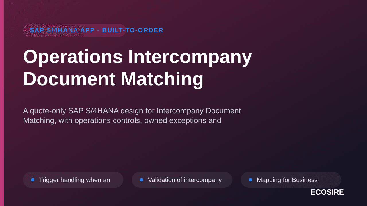 Operations Intercompany Document Matching — A quote-only SAP S/4HANA design for Intercompany Document Matching, with operatio — 1/3