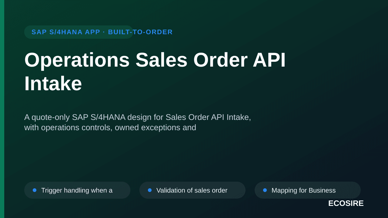 Operations Sales Order API Intake — A quote-only SAP S/4HANA design for Sales Order API Intake, with operations controls, own — 1/3