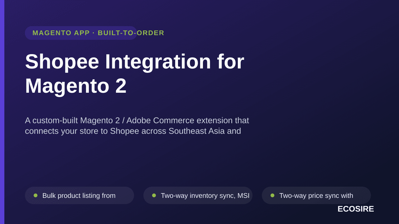 Shopee Integration for Magento 2 — A custom-built Magento 2 / Adobe Commerce extension that connects your store to Shopee acr — Image 1 of 3