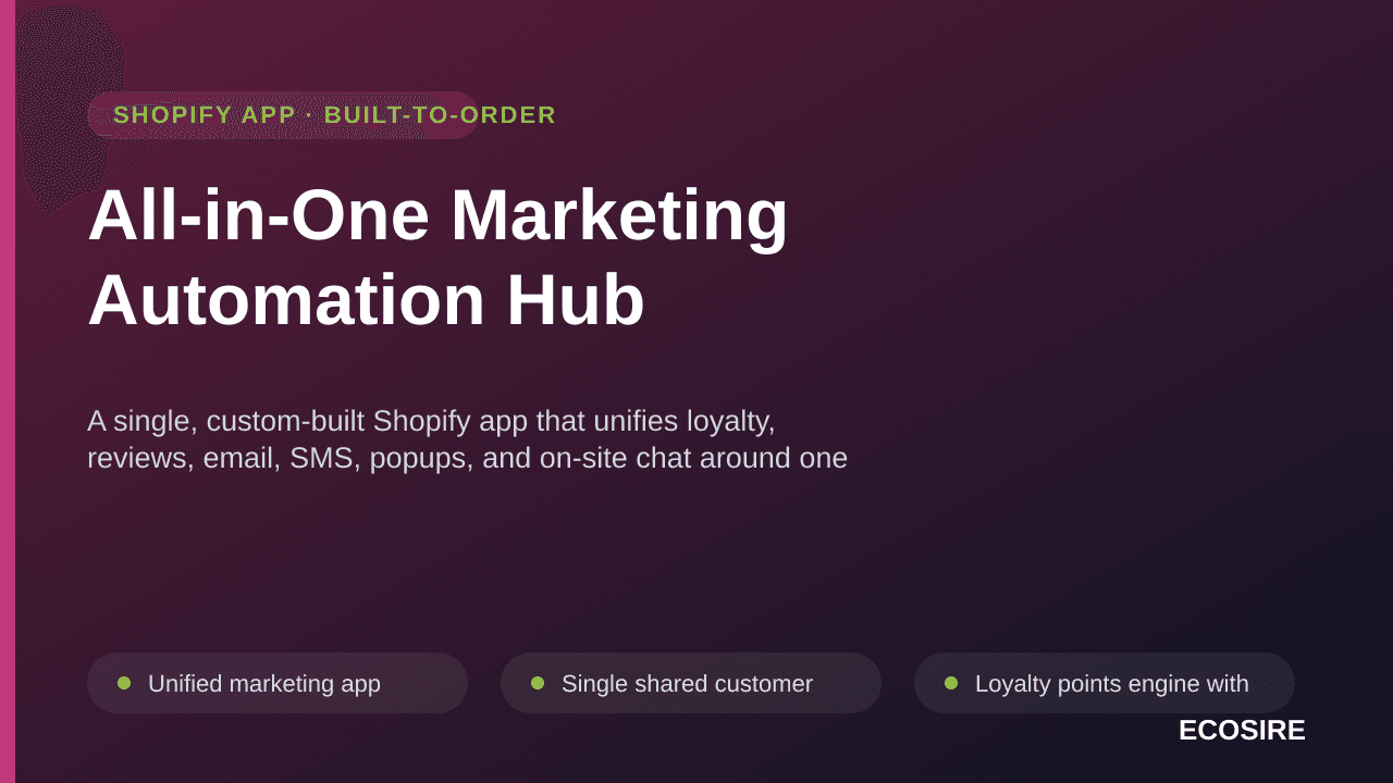 All-in-One Marketing Automation Hub — A single, custom-built Shopify app that unifies loyalty, reviews, email, SMS, popups, a — Image 1 of 3