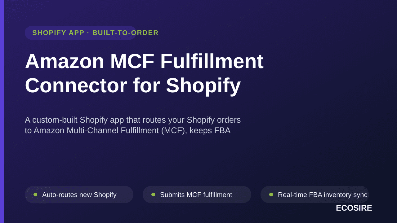 Amazon MCF Fulfillment Connector for Shopify — A custom-built Shopify app that routes your Shopify orders to Amazon Multi-Cha — Image 1 of 3