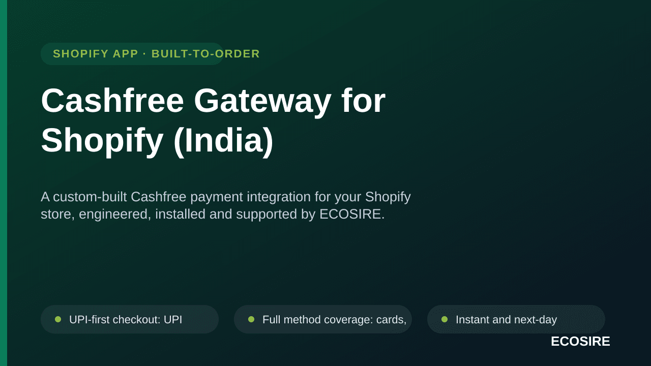 Cashfree Gateway for Shopify (India) — A custom-built Cashfree payment integration for your Shopify store, engineered, instal — Image 1 of 3