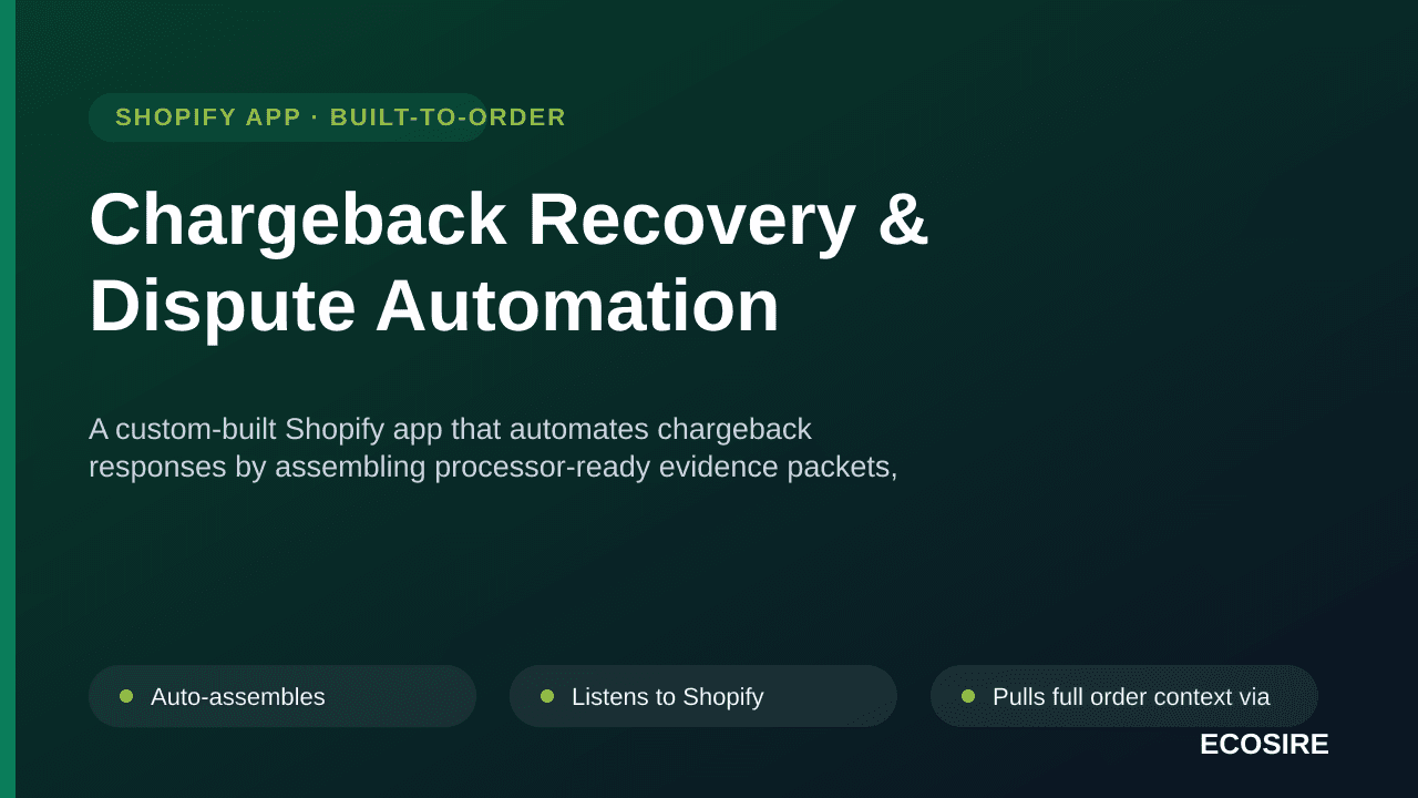 Chargeback Recovery & Dispute Automation — A custom-built Shopify app that automates chargeback responses by assembling proce — Image 1 of 3