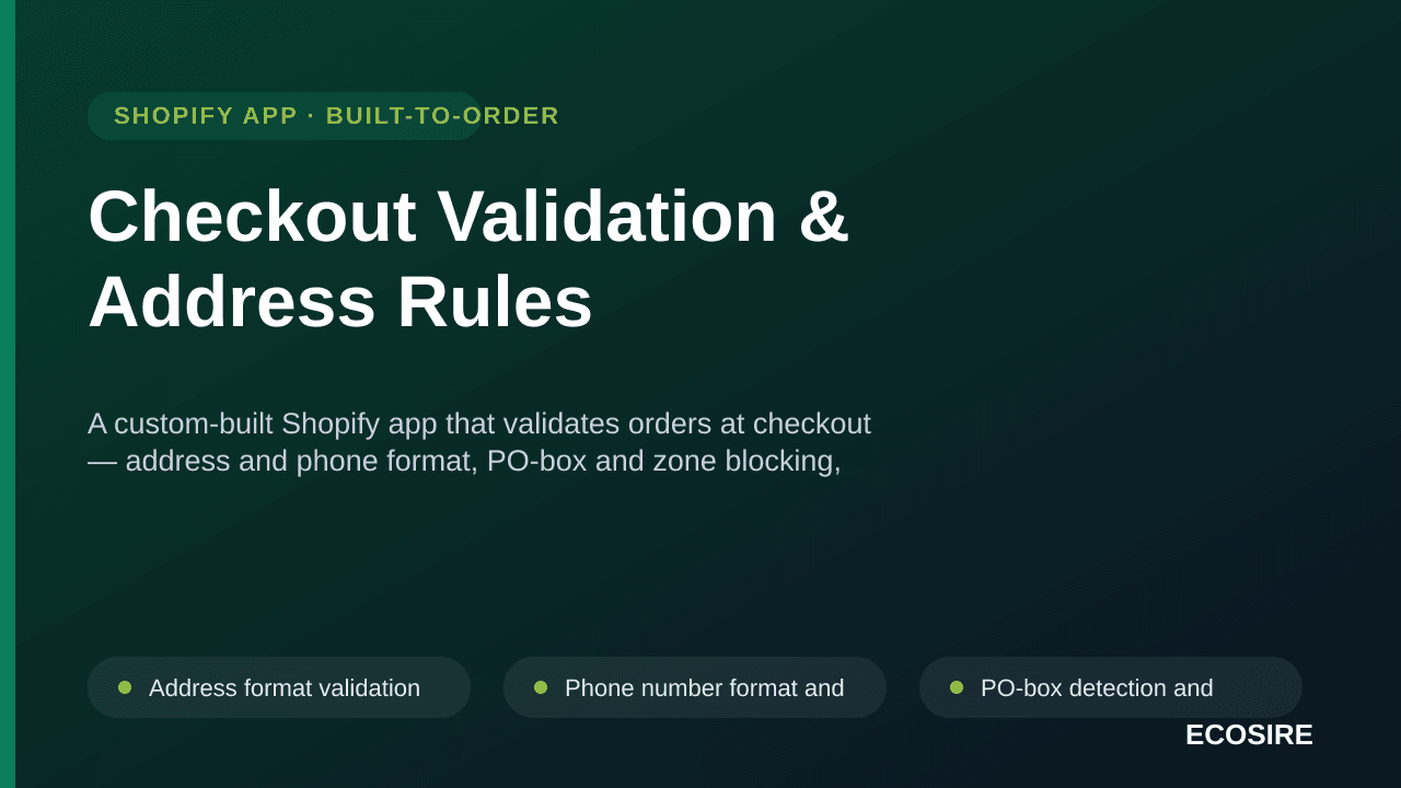 Checkout Validation & Address Rules — A custom-built Shopify app that validates orders at checkout — address and phone format — Image 1 of 3