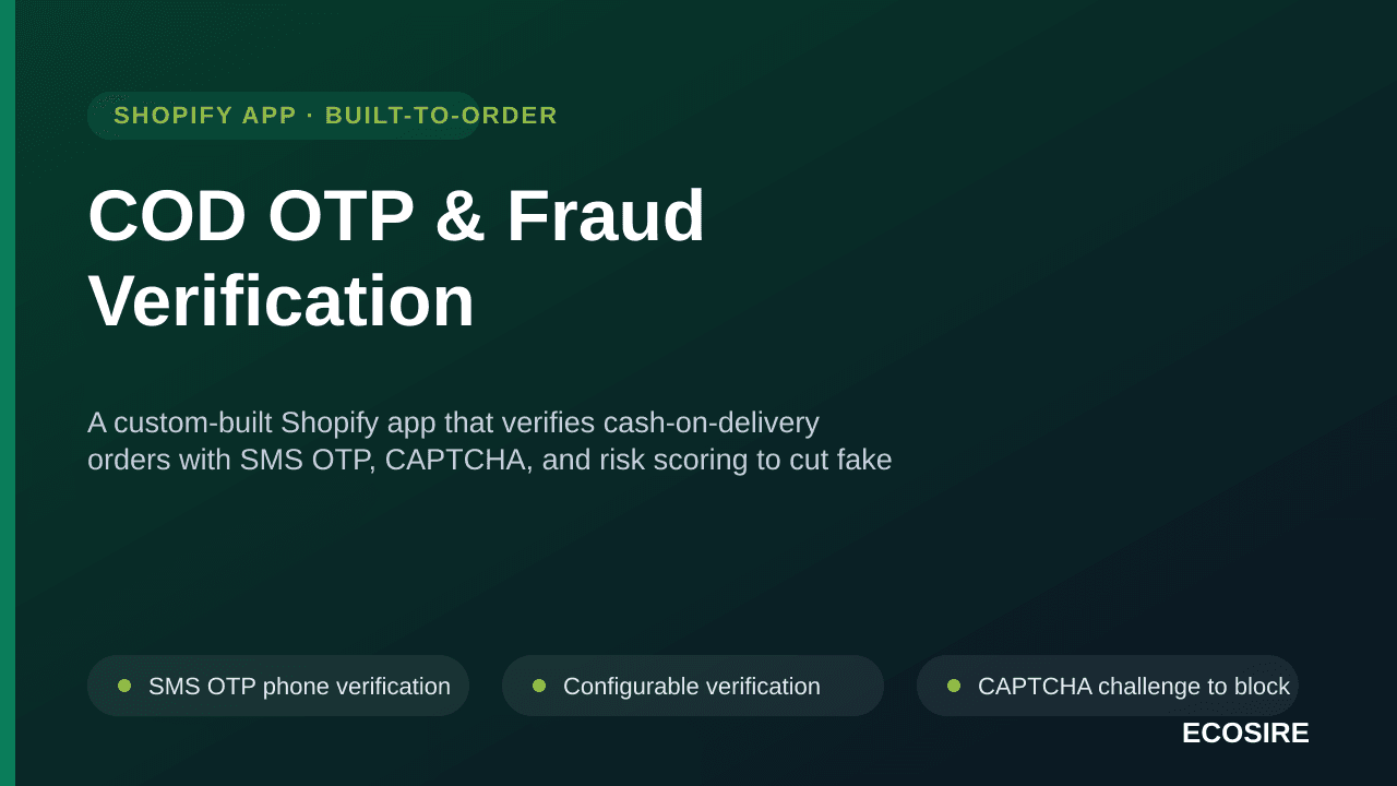 COD OTP & Fraud Verification — A custom-built Shopify app that verifies cash-on-delivery orders with SMS OTP, CAPTCHA, and ri — Image 1 of 3
