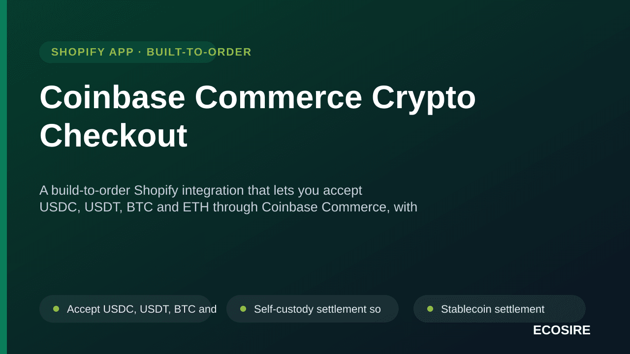 Coinbase Commerce Crypto Checkout — A build-to-order Shopify integration that lets you accept USDC, USDT, BTC and ETH through — Image 1 of 3