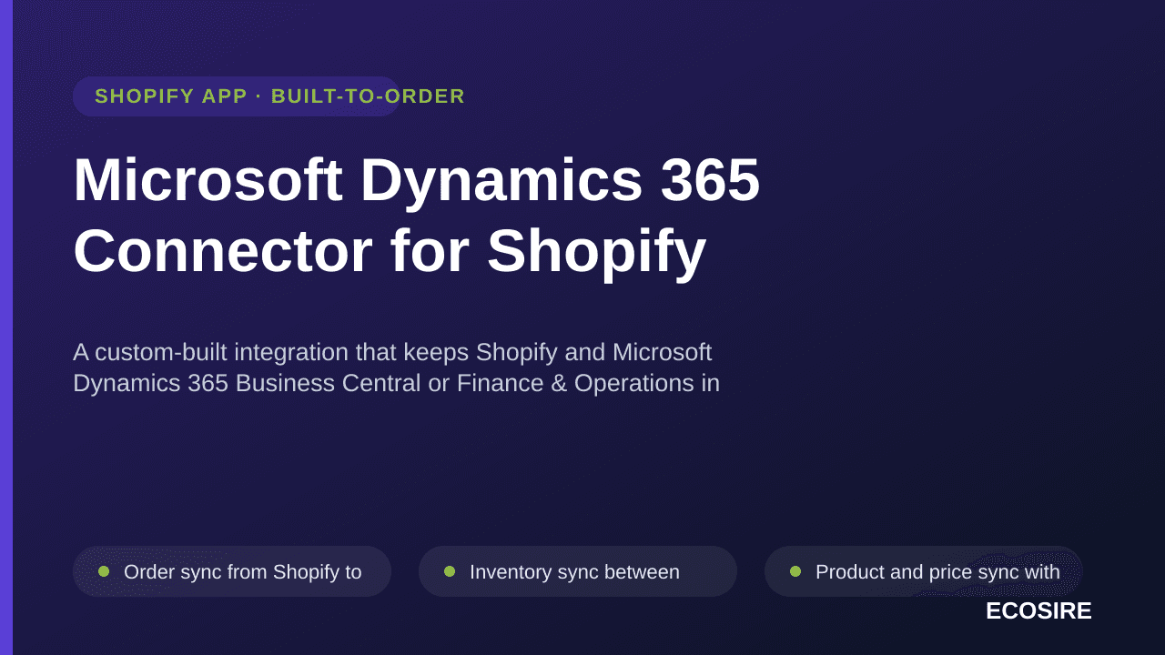 Microsoft Dynamics 365 Connector for Shopify — A custom-built integration that keeps Shopify and Microsoft Dynamics 365 Busin — Image 1 of 3
