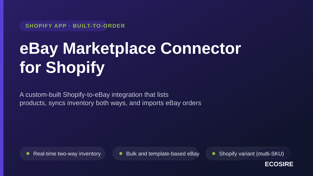 eBay Marketplace Connector for Shopify — A custom-built Shopify-to-eBay integration that lists products, syncs inventory both — Image 1 of 3