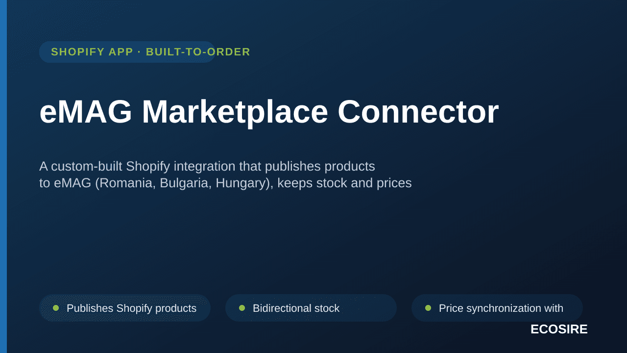 eMAG Marketplace Connector — A custom-built Shopify integration that publishes products to eMAG (Romania, Bulgaria, Hungary), — Image 1 of 3