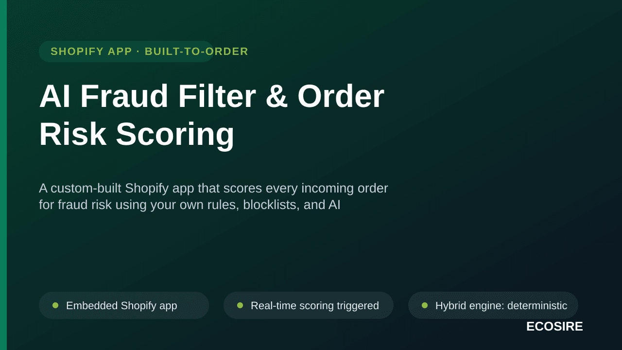 AI Fraud Filter & Order Risk Scoring — A custom-built Shopify app that scores every incoming order for fraud risk using your  — Image 1 of 3