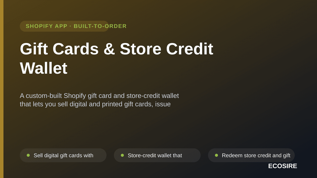 Gift Cards & Store Credit Wallet — A custom-built Shopify gift card and store-credit wallet that lets you sell digital and pr — Image 1 of 3