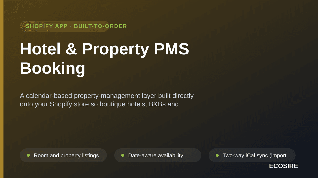 Hotel & Property PMS Booking — A calendar-based property-management layer built directly onto your Shopify store so boutique  — Image 1 of 3