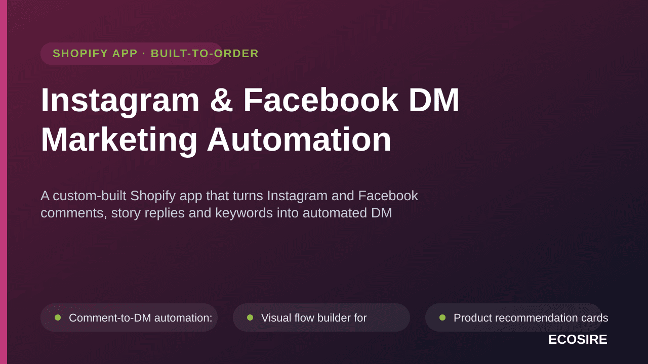 Instagram & Facebook DM Marketing Automation — A custom-built Shopify app that turns Instagram and Facebook comments, story r — Image 1 of 3