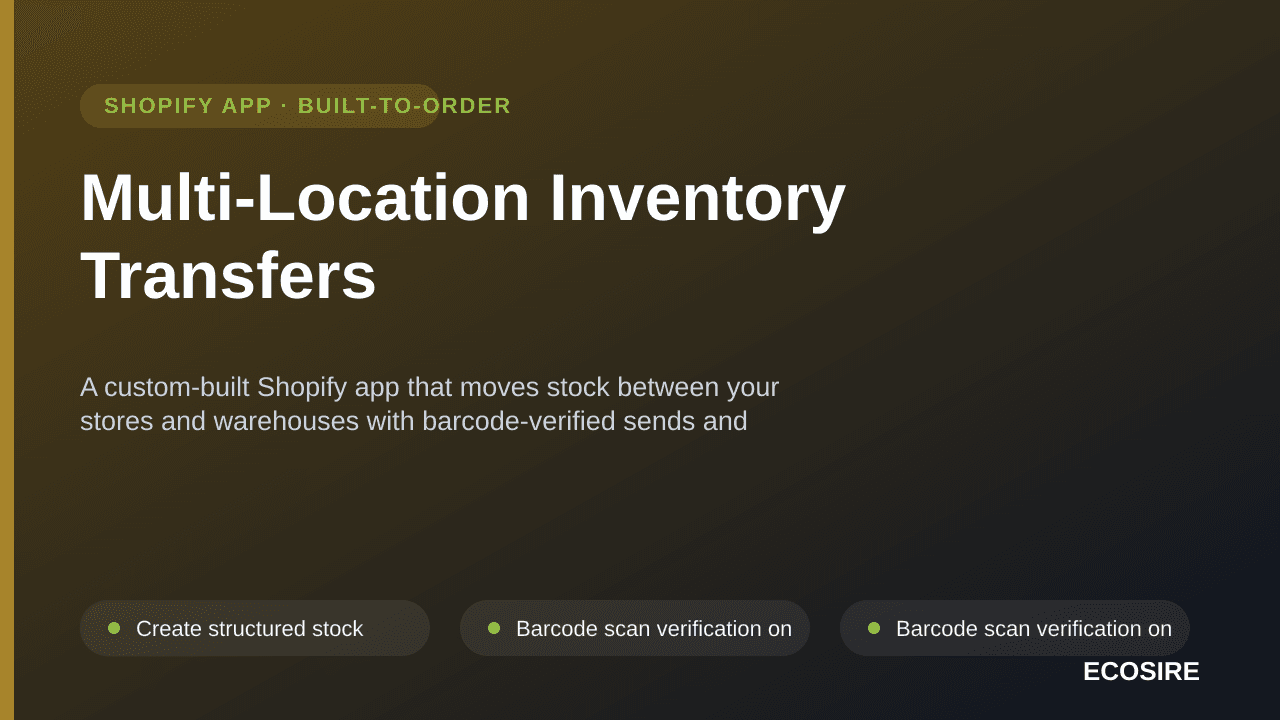 Multi-Location Inventory Transfers — A custom-built Shopify app that moves stock between your stores and warehouses with barc — Image 1 of 3