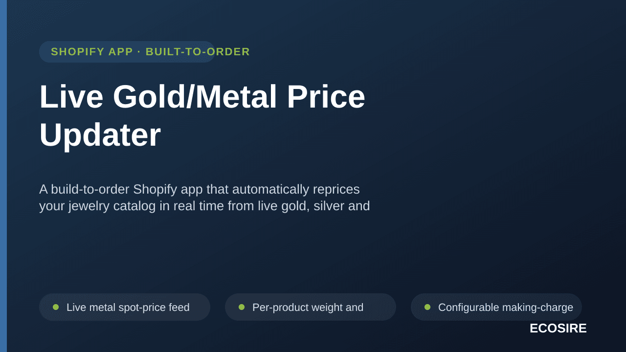 Live Gold/Metal Price Updater — A build-to-order Shopify app that automatically reprices your jewelry catalog in real time fr — Image 1 of 3
