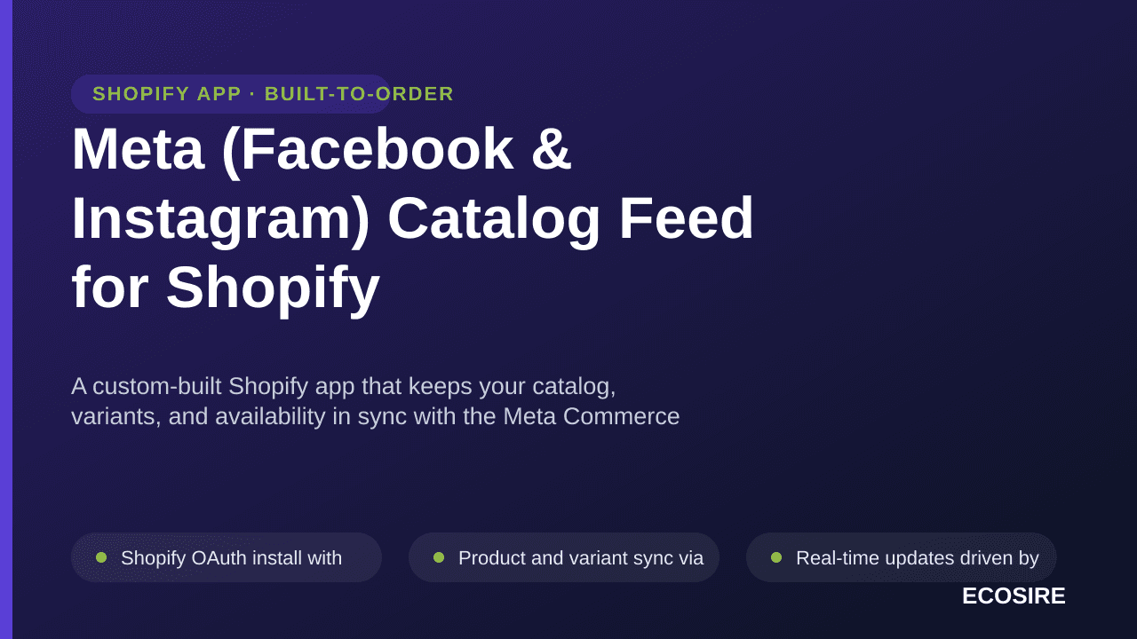 Meta (Facebook & Instagram) Catalog Feed for Shopify — A custom-built Shopify app that keeps your catalog, variants, and avai — Image 1 of 3