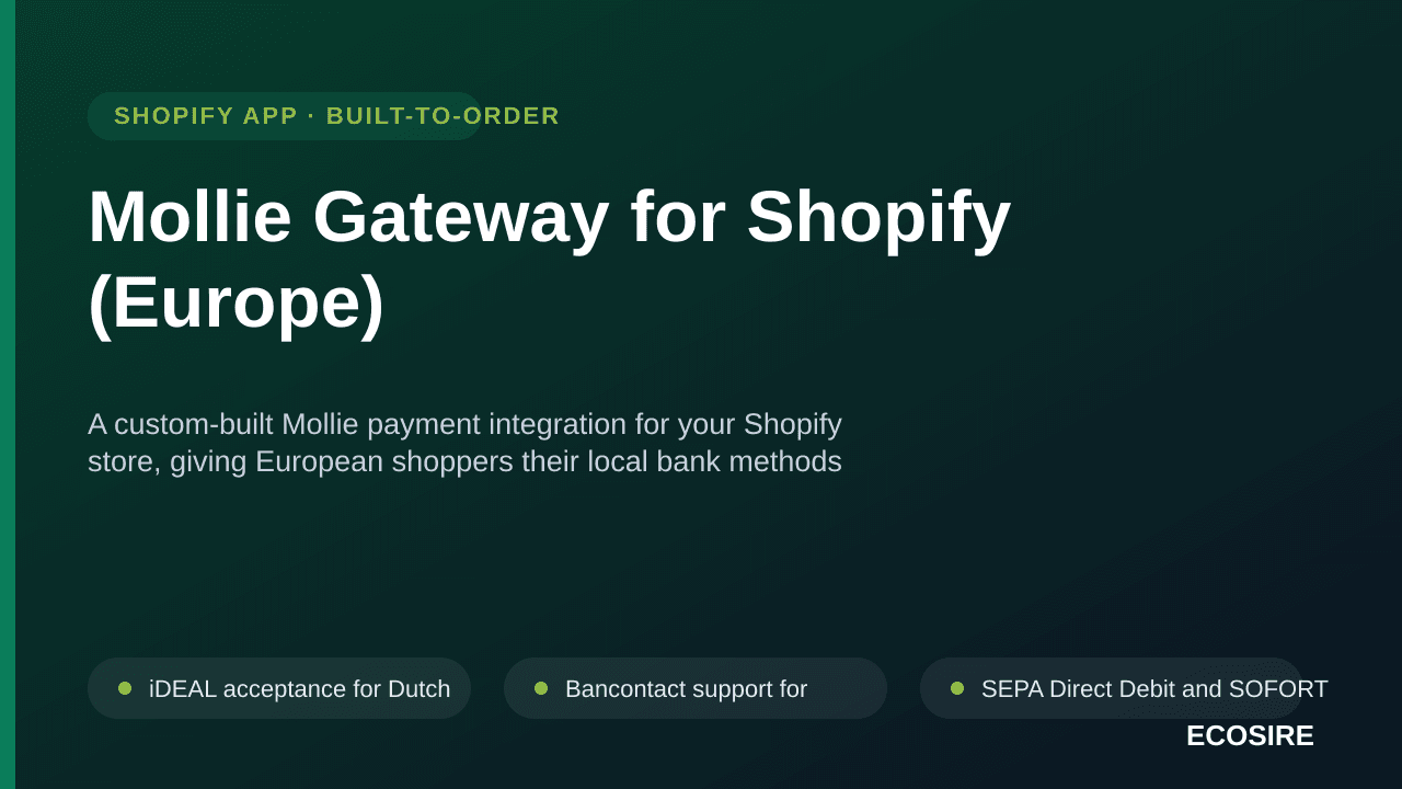 Mollie Gateway for Shopify (Europe) — A custom-built Mollie payment integration for your Shopify store, giving European shopp — Image 1 of 3