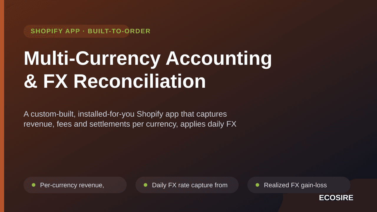 Multi-Currency Accounting & FX Reconciliation — A custom-built, installed-for-you Shopify app that captures revenue, fees and — Image 1 of 3