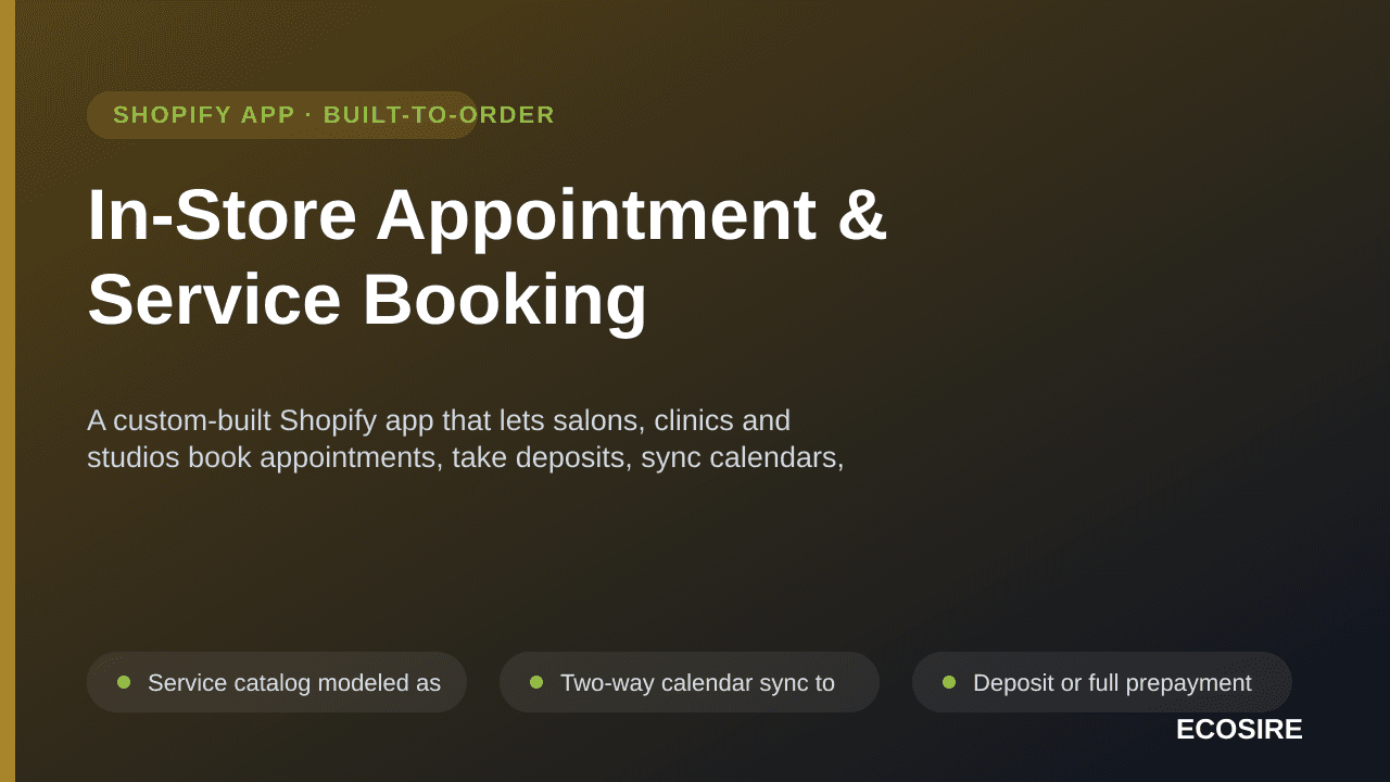 In-Store Appointment & Service Booking — A custom-built Shopify app that lets salons, clinics and studios book appointments,  — Image 1 of 3
