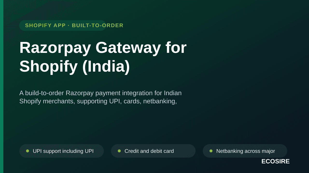 Razorpay Gateway for Shopify (India) — A build-to-order Razorpay payment integration for Indian Shopify merchants, supporting — Image 1 of 3