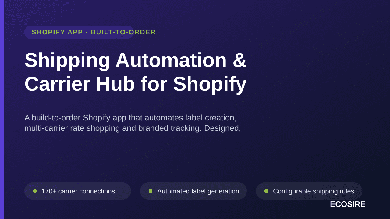 Shipping Automation & Carrier Hub for Shopify — A build-to-order Shopify app that automates label creation, multi-carrier rat — Image 1 of 3