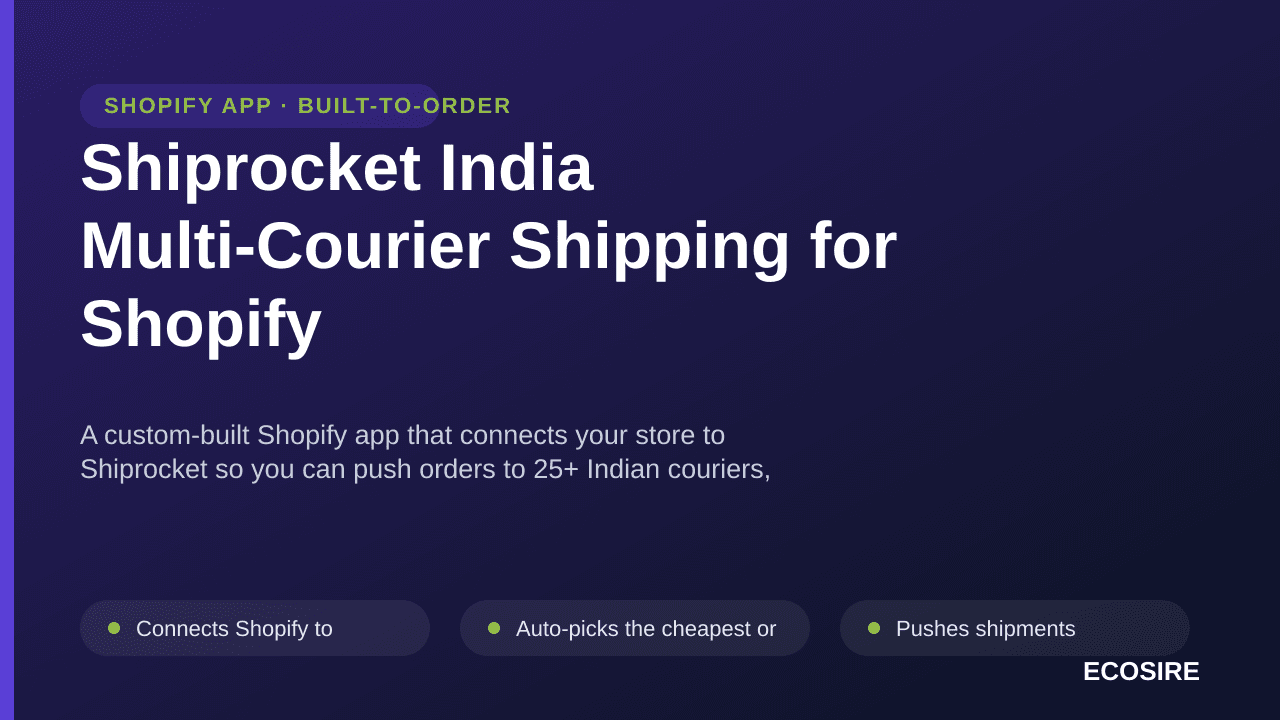 Shiprocket India Multi-Courier Shipping for Shopify — A custom-built Shopify app that connects your store to Shiprocket so yo — Image 1 of 3