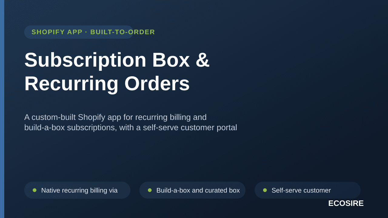 Subscription Box & Recurring Orders — A custom-built Shopify app for recurring billing and build-a-box subscriptions, with a  — Image 1 of 3